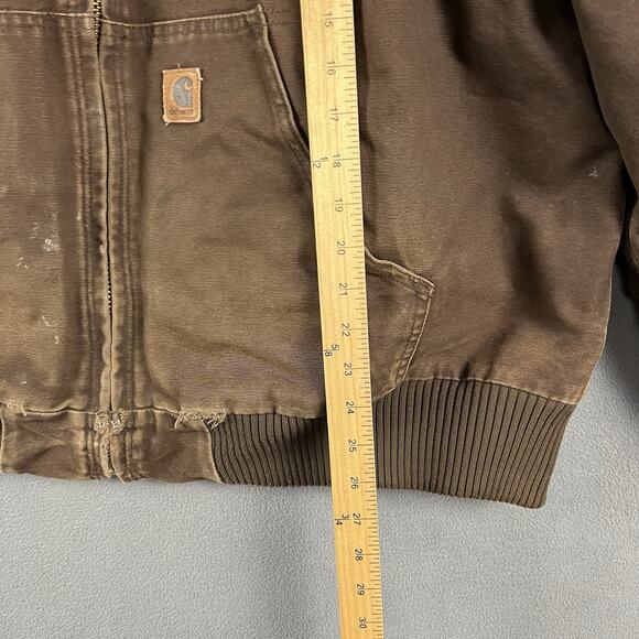 Carhartt Jacket Mens 2XL Brown Hooded Full Zip Up Canvas Quilt Lined Workwear - Picture 11 of 12